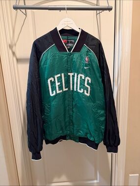 Nike Green and Black Celtics Satin Bomber Jacket